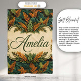 Lush Tropical Foliage in Rich Green and Amber Tones Cute Unique Gift  Personalised Custom Name Super Soft Fleece Blanket Bed Sofa Throw