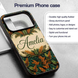 Lush Tropical Foliage in Rich Green and Amber Custom Name Protective Phone Case Mobile Cover Durable Everyday Smartphone Shock Resistant