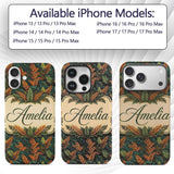 Lush Tropical Foliage in Rich Green and Amber Custom Name Protective Phone Case Mobile Cover Durable Everyday Smartphone Shock Resistant