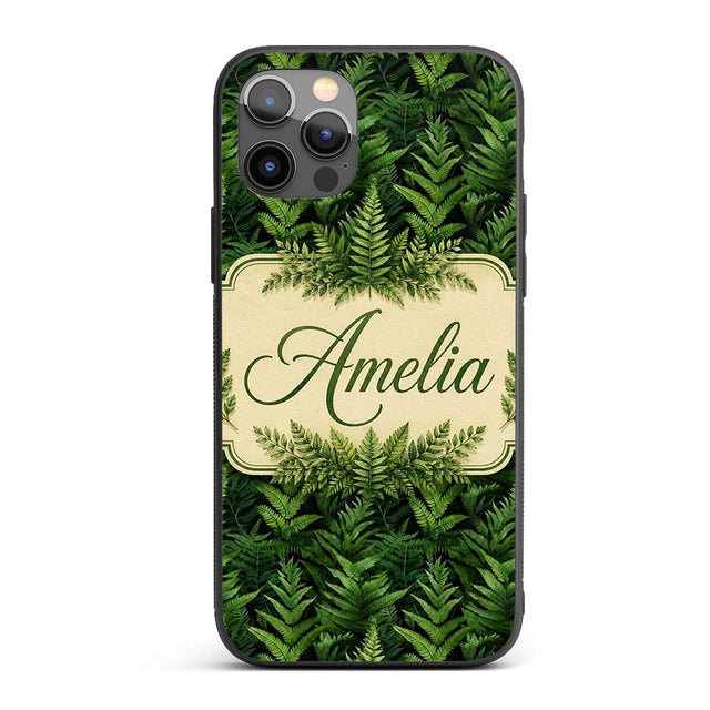 Lush Green Fern Jungle Seamless Botanical Pattern Custom Name Protective Phone Case Mobile Cover Durable Everyday Smartphone Shock Resistant