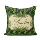 Custom Name Lush Green Fern Jungle Seamless Botanical Pattern Square Filled Cushion Throw Pillow Sofa Bed Home Decor Zip Washable UK Made