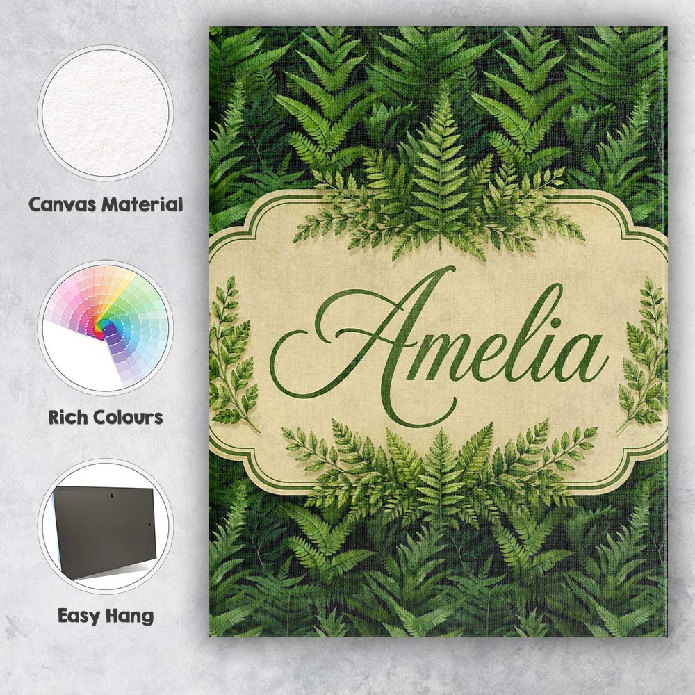 Personalised Name Lush Green Fern Jungle Custom  Unique Gift Idea Elegant Feature Canvas Wall Art Print Decor Picture Ready to Hang