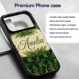Lush Green Fern Jungle Seamless Botanical Pattern Custom Name Protective Phone Case Mobile Cover Durable Everyday Smartphone Shock Resistant