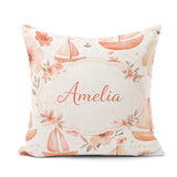 Custom Name Nautical Sailboat Floral Coastal Pattern Watercolour Square Filled Cushion Throw Pillow Sofa Bed Home Decor Zip Washable UK Made