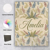 Personalised Name Muted Multicolour Fern Custom  Unique Gift Idea Elegant Feature Canvas Wall Art Print Decor Picture Ready to Hang