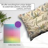 Custom Name Multicolour Fern Leaves Watercolor Botanical Pattern Square Filled Cushion Throw Pillow Sofa Bed Home Decor Zip Washable UK Made