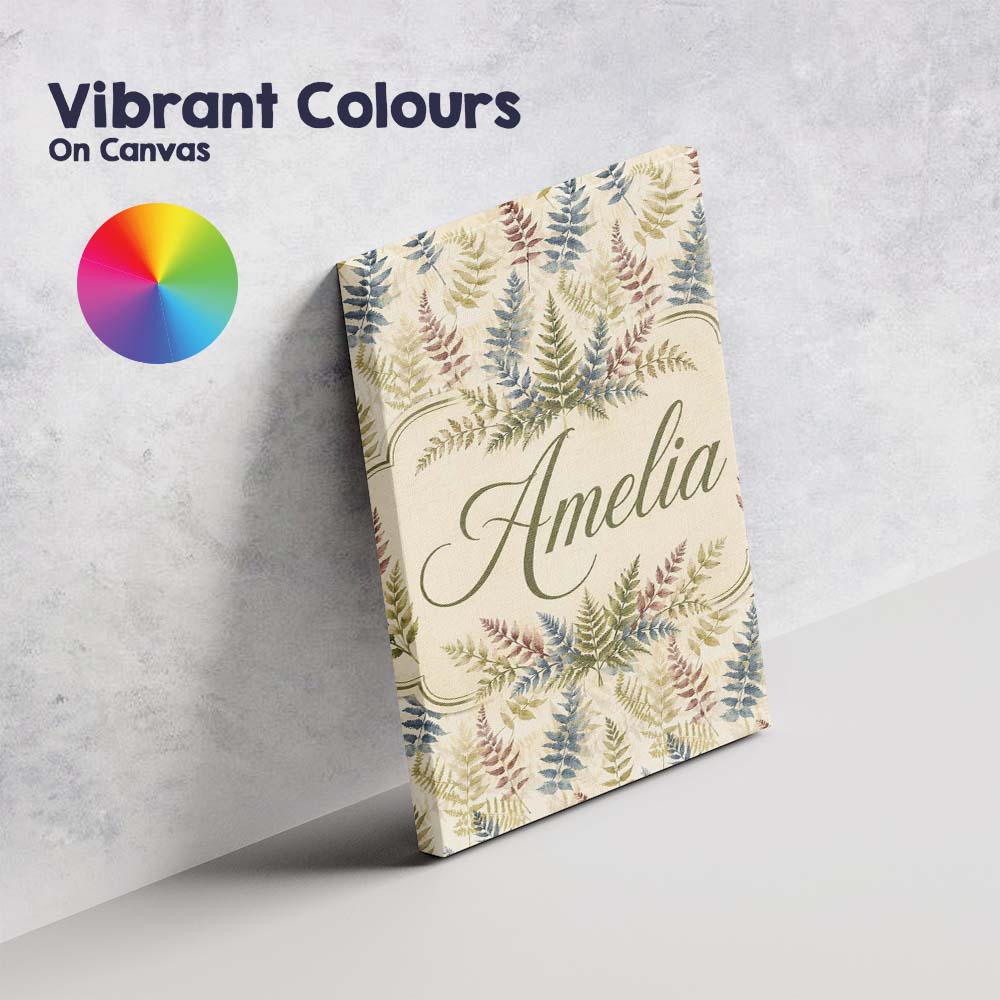 Personalised Name Muted Multicolour Fern Custom  Unique Gift Idea Elegant Feature Canvas Wall Art Print Decor Picture Ready to Hang
