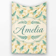 Teal and Mustard Fern Botanical Watercolor Seamless Pattern Lovely  Personalised Custom Name Super Soft Fleece Blanket Bed Sofa Throw