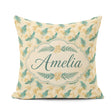 Custom Name Teal and Mustard Fern Botanical Watercolor Seamless Square Filled Cushion Throw Pillow Sofa Bed Home Decor Zip Washable UK Made