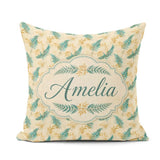 Custom Name Teal and Mustard Fern Botanical Watercolor Seamless Square Filled Cushion Throw Pillow Sofa Bed Home Decor Zip Washable UK Made