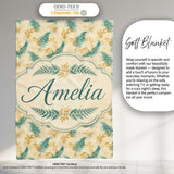 Teal and Mustard Fern Botanical Watercolor Seamless Pattern Lovely  Personalised Custom Name Super Soft Fleece Blanket Bed Sofa Throw