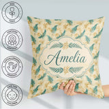 Custom Name Teal and Mustard Fern Botanical Watercolor Seamless Square Filled Cushion Throw Pillow Sofa Bed Home Decor Zip Washable UK Made
