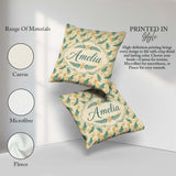 Custom Name Teal and Mustard Fern Botanical Watercolor Seamless Square Filled Cushion Throw Pillow Sofa Bed Home Decor Zip Washable UK Made