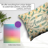 Custom Name Teal and Mustard Fern Botanical Watercolor Seamless Square Filled Cushion Throw Pillow Sofa Bed Home Decor Zip Washable UK Made