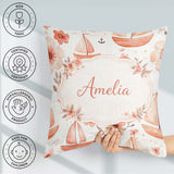 Custom Name Nautical Sailboat Floral Coastal Pattern Watercolour Square Filled Cushion Throw Pillow Sofa Bed Home Decor Zip Washable UK Made