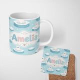 Personalized Custom Name Cute Polar Bears on Ice Floes Arctic Winter Cute Animals Seamless 11oz Ceramic Coffee Tea Mug White Large Handle