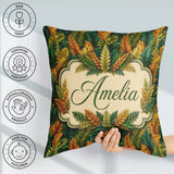 Custom Name Autumn Multicolour Leaf Botanical Seamless Pattern Square Filled Cushion Throw Pillow Sofa Bed Home Decor Zip Washable UK Made