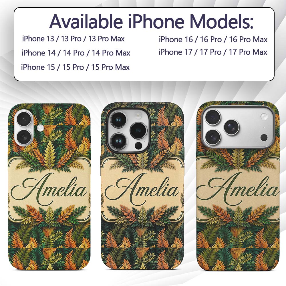 Autumn Multicolour Leaf Botanical Printed Design Custom Name Protective Phone Case Mobile Cover Durable Everyday Smartphone Shock Resistant