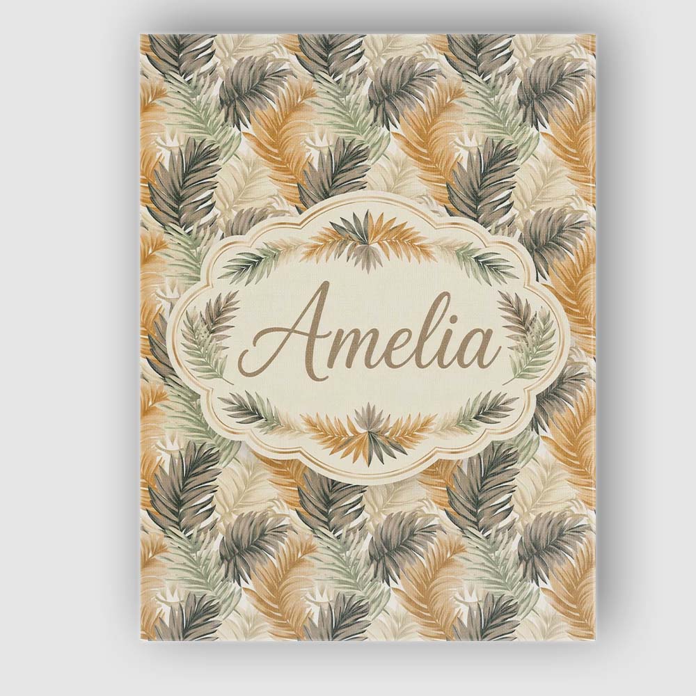 Personalised Name Earthy Toned Palm Leaf Custom  Unique Gift Idea Elegant Feature Canvas Wall Art Print Decor Picture Ready to Hang