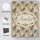 Personalised Name Earthy Toned Palm Leaf Custom  Unique Gift Idea Elegant Feature Canvas Wall Art Print Decor Picture Ready to Hang