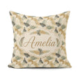 Custom Name Neutral Beige Tropical Palm Leaf Watercolor Seamless Square Filled Cushion Throw Pillow Sofa Bed Home Decor Zip Washable UK Made