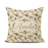 Custom Name Neutral Beige Tropical Palm Leaf Watercolor Seamless Square Filled Cushion Throw Pillow Sofa Bed Home Decor Zip Washable UK Made