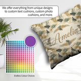 Custom Name Neutral Beige Tropical Palm Leaf Watercolor Seamless Square Filled Cushion Throw Pillow Sofa Bed Home Decor Zip Washable UK Made