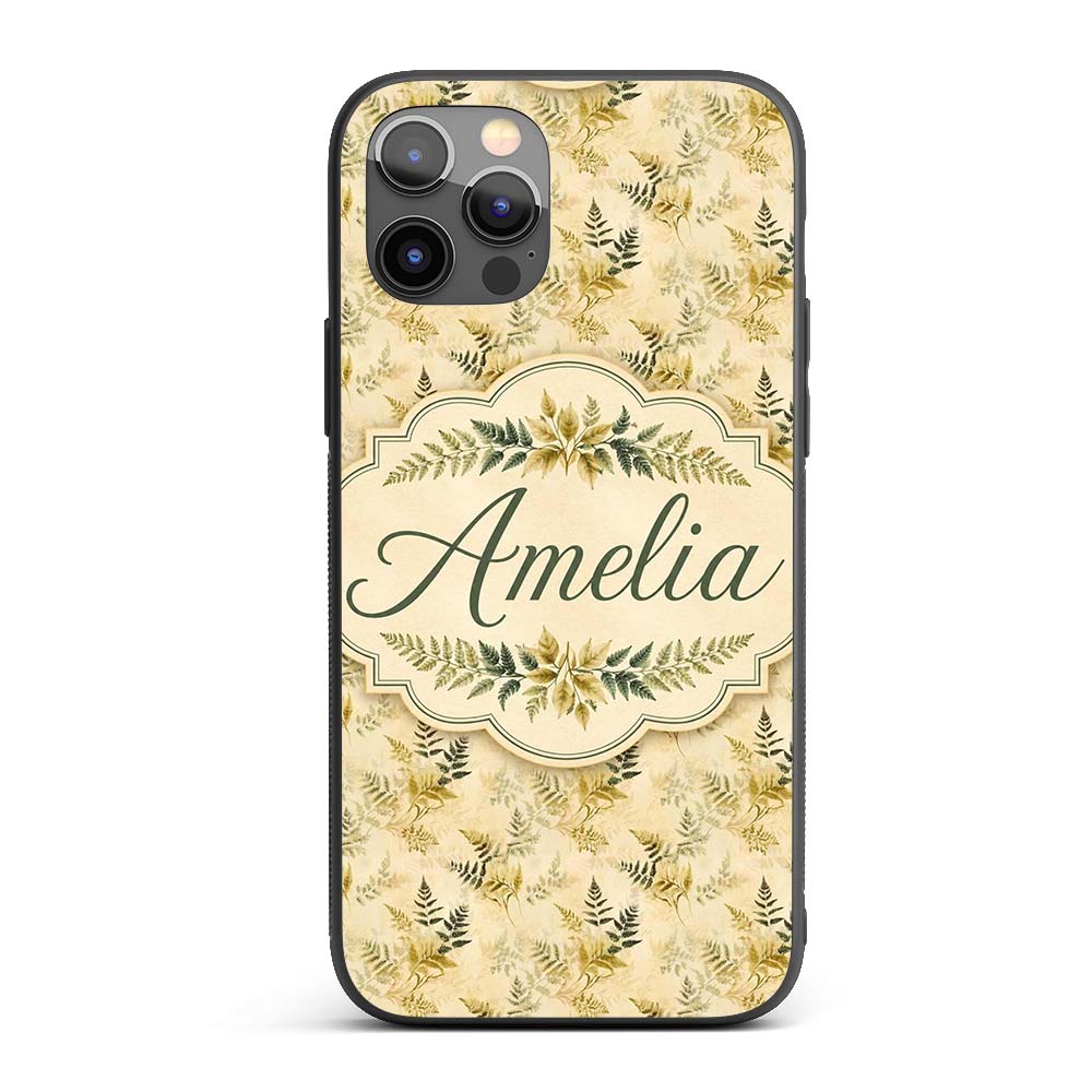 Soft Beige Fern Botanical Watercolor Seamless Custom Name Protective Phone Case Mobile Cover Durable Everyday Smartphone Shock Resistant