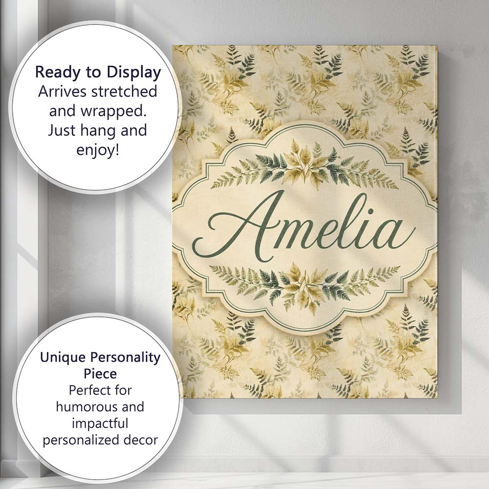 Personalised Name Soft Beige Fern Botanical Custom  Bespoke Interior Contemporary Canvas Wall Art Print Decor Picture Ready to Hang