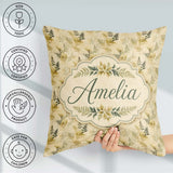 Custom Name Soft Beige Fern Botanical Watercolor Seamless Lovely Square Filled Cushion Throw Pillow Sofa Bed Home Decor Zip Washable UK Made