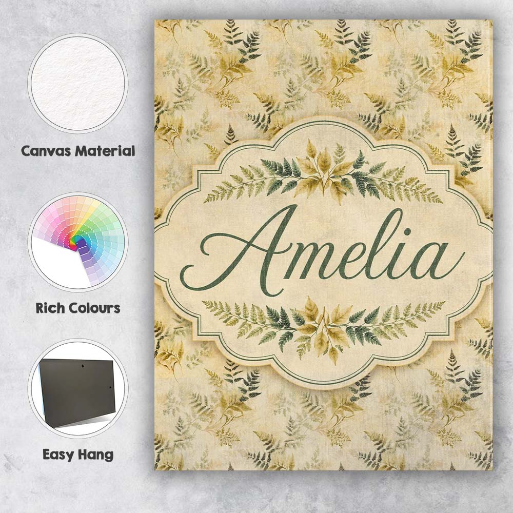 Personalised Name Soft Beige Fern Botanical Custom  Bespoke Interior Contemporary Canvas Wall Art Print Decor Picture Ready to Hang