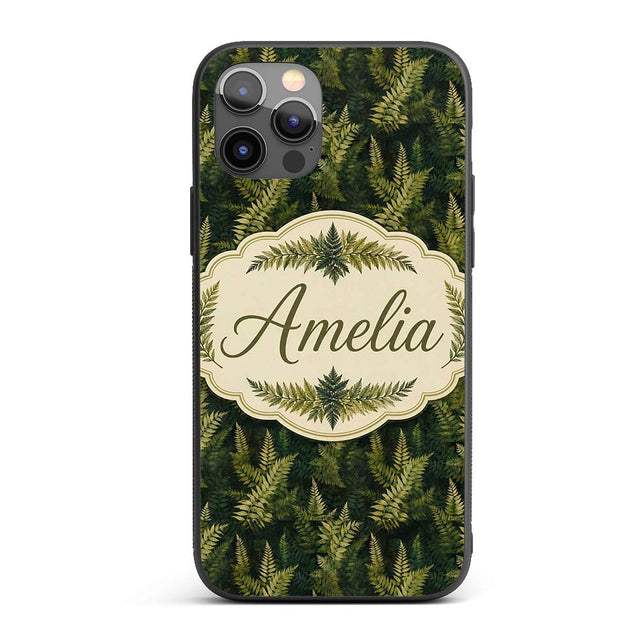 Dark Green Dense Fern Forest Seamless Pattern Custom Name Protective Phone Case Mobile Cover Durable Everyday Smartphone Shock Resistant