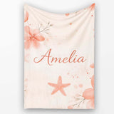 Coral Starfish Ocean Floral Pattern Seamless Watercolour Coastal  Personalised Custom Name Super Soft Fleece Blanket Bed Sofa Throw