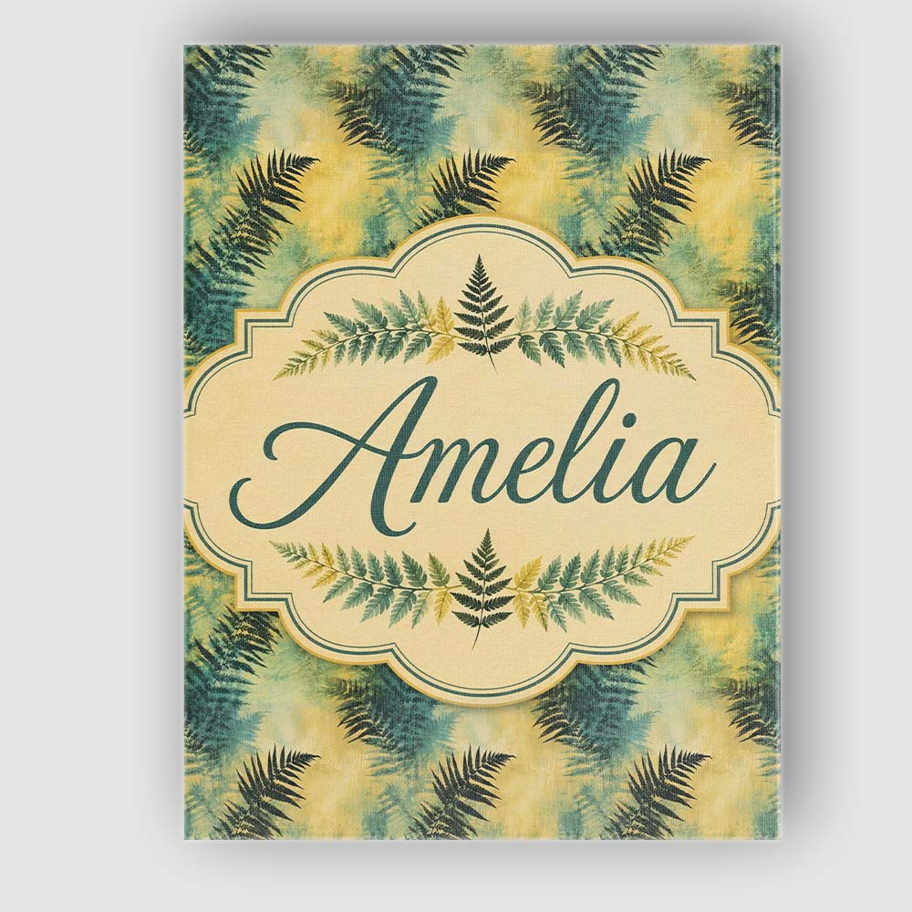 Personalised Name Teal and Yellow Fern Custom  Modern Room Accent Elegant Feature Canvas Wall Art Print Decor Picture Ready to Hang