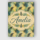 Personalised Name Teal and Yellow Fern Custom  Modern Room Accent Elegant Feature Canvas Wall Art Print Decor Picture Ready to Hang