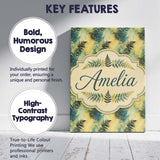 Personalised Name Teal and Yellow Fern Custom  Modern Room Accent Elegant Feature Canvas Wall Art Print Decor Picture Ready to Hang
