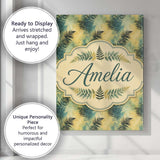 Personalised Name Teal and Yellow Fern Custom  Modern Room Accent Elegant Feature Canvas Wall Art Print Decor Picture Ready to Hang