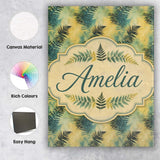 Personalised Name Teal and Yellow Fern Custom  Modern Room Accent Elegant Feature Canvas Wall Art Print Decor Picture Ready to Hang