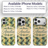 Teal and Yellow Fern Abstract Botanical Seamless Custom Name Protective Phone Case Mobile Cover Durable Everyday Smartphone Shock Resistant