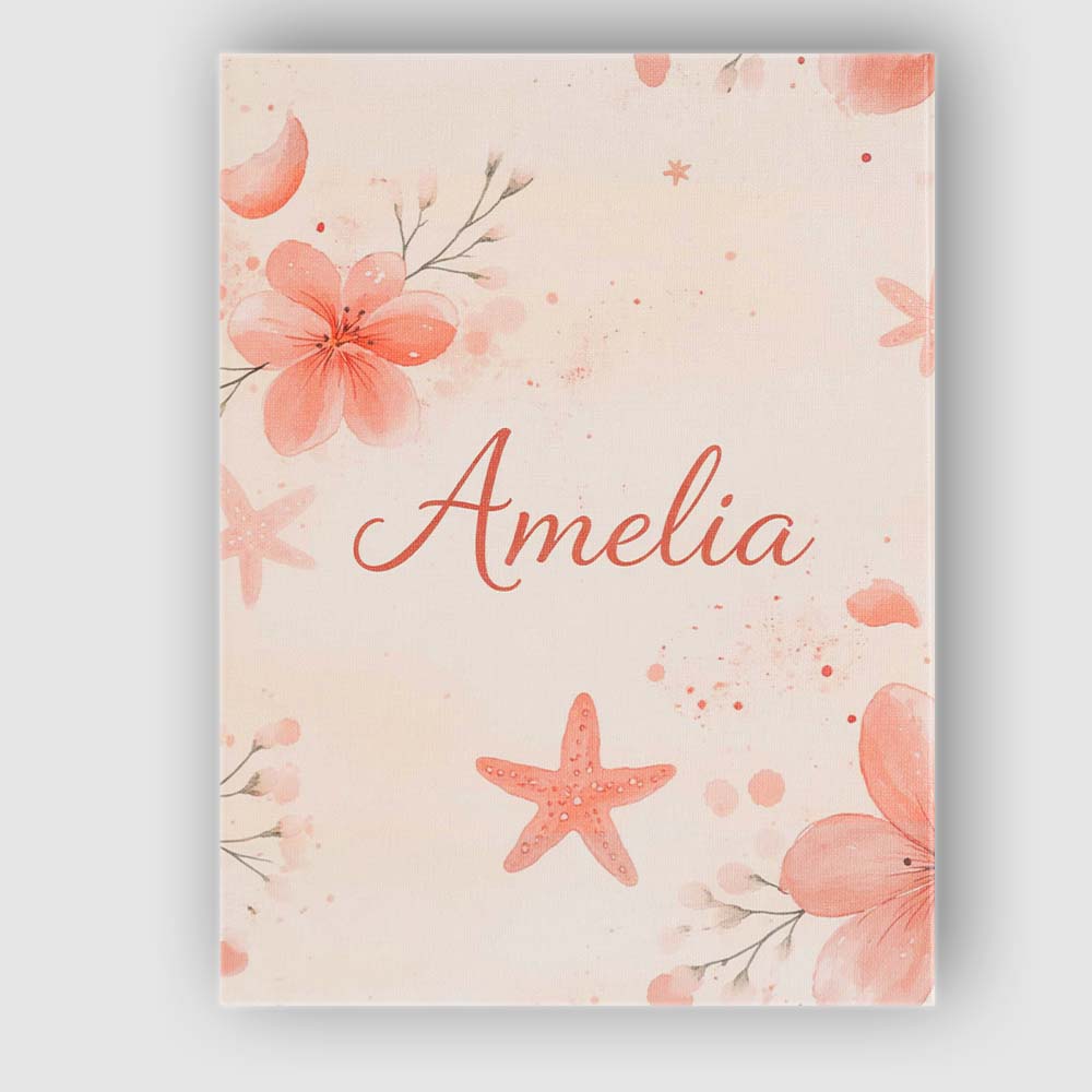 Personalised Name Coral Starfish Ocean Floral Pattern Seamless Custom Modern Room Accent Canvas Wall Art Print Decor Picture Ready to Hang