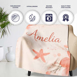 Coral Starfish Ocean Floral Pattern Seamless Watercolour Coastal  Personalised Custom Name Super Soft Fleece Blanket Bed Sofa Throw