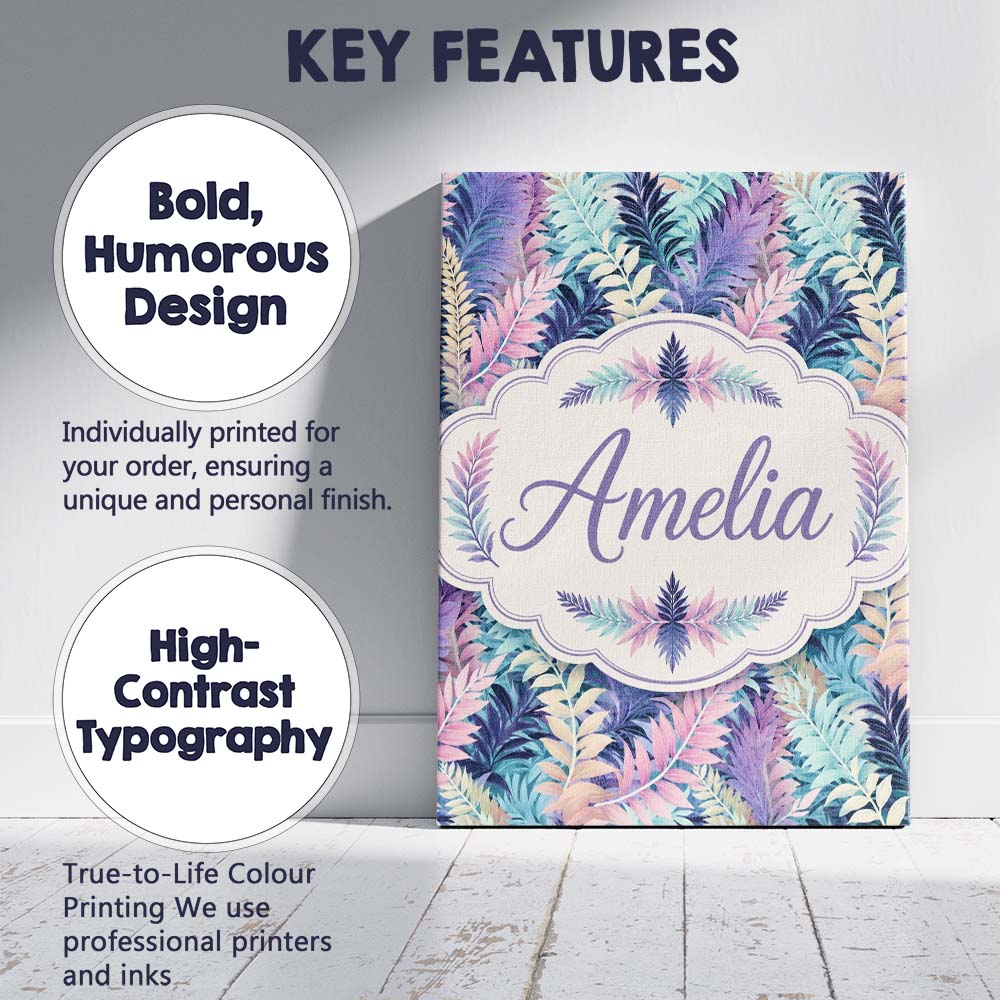Personalised Name Pastel Multicolour Custom Premium Decorative Design Modern Room Accent Canvas Wall Art Print Decor Picture Ready to Hang