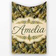 Gold and Green Botanical Foliage Seamless Pattern Cute Unique Gift  Personalised Custom Name Super Soft Fleece Blanket Bed Sofa Throw