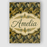 Personalised Name Gold and Green Botanical Custom  Unique Gift Idea Elegant Feature Canvas Wall Art Print Decor Picture Ready to Hang