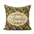 Custom Name Gold and Green Botanical Foliage Seamless Pattern Square Filled Cushion Throw Pillow Sofa Bed Home Decor Zip Washable UK Made