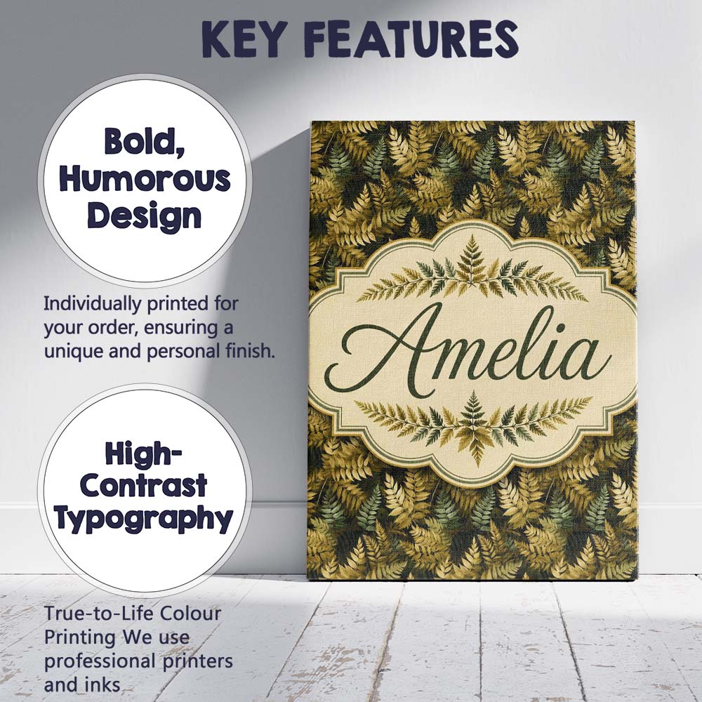 Personalised Name Gold and Green Botanical Custom  Unique Gift Idea Elegant Feature Canvas Wall Art Print Decor Picture Ready to Hang