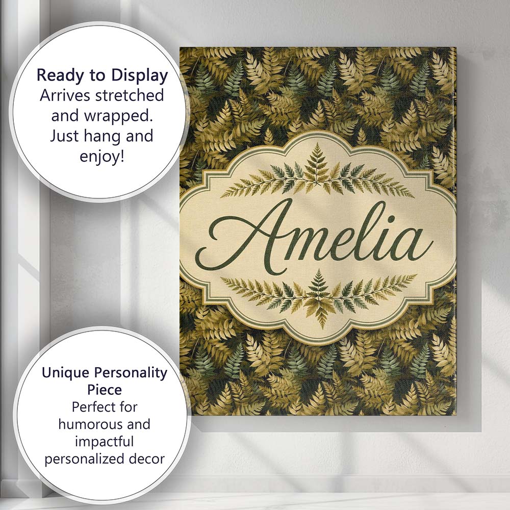 Personalised Name Gold and Green Botanical Custom  Unique Gift Idea Elegant Feature Canvas Wall Art Print Decor Picture Ready to Hang