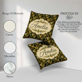 Custom Name Gold and Green Botanical Foliage Seamless Pattern Square Filled Cushion Throw Pillow Sofa Bed Home Decor Zip Washable UK Made