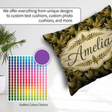 Custom Name Gold and Green Botanical Foliage Seamless Pattern Square Filled Cushion Throw Pillow Sofa Bed Home Decor Zip Washable UK Made