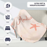 Coral Starfish Ocean Floral Pattern Seamless Watercolour Coastal  Personalised Custom Name Super Soft Fleece Blanket Bed Sofa Throw